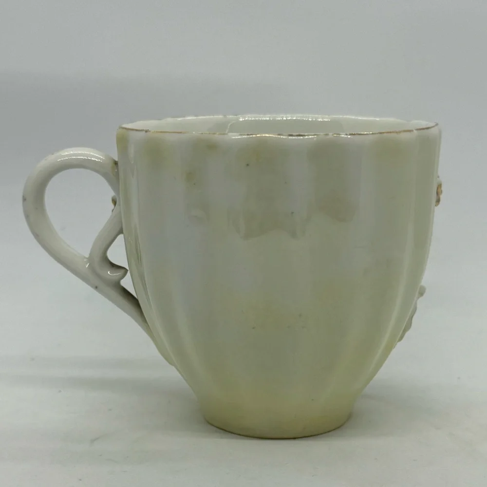 Vintage German.Lusterware Teacup with Ornate Gilt High Relief Floral Design